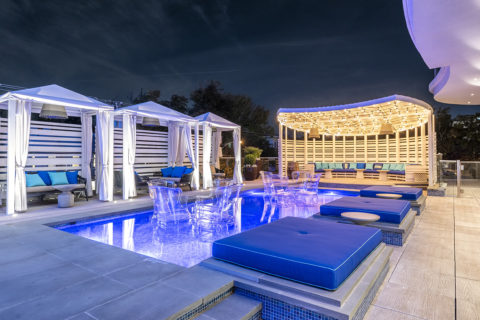 Luxury lounge seating and outdoor water feature